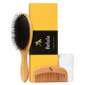 Premium Boar Bristle Hair Brush for Thick Hair Set. Hairbrush for Women With Thick, Long or Curly Hair. Restores Hair's Shine and Health. Comb, Travel Bag & Spa Headband Included